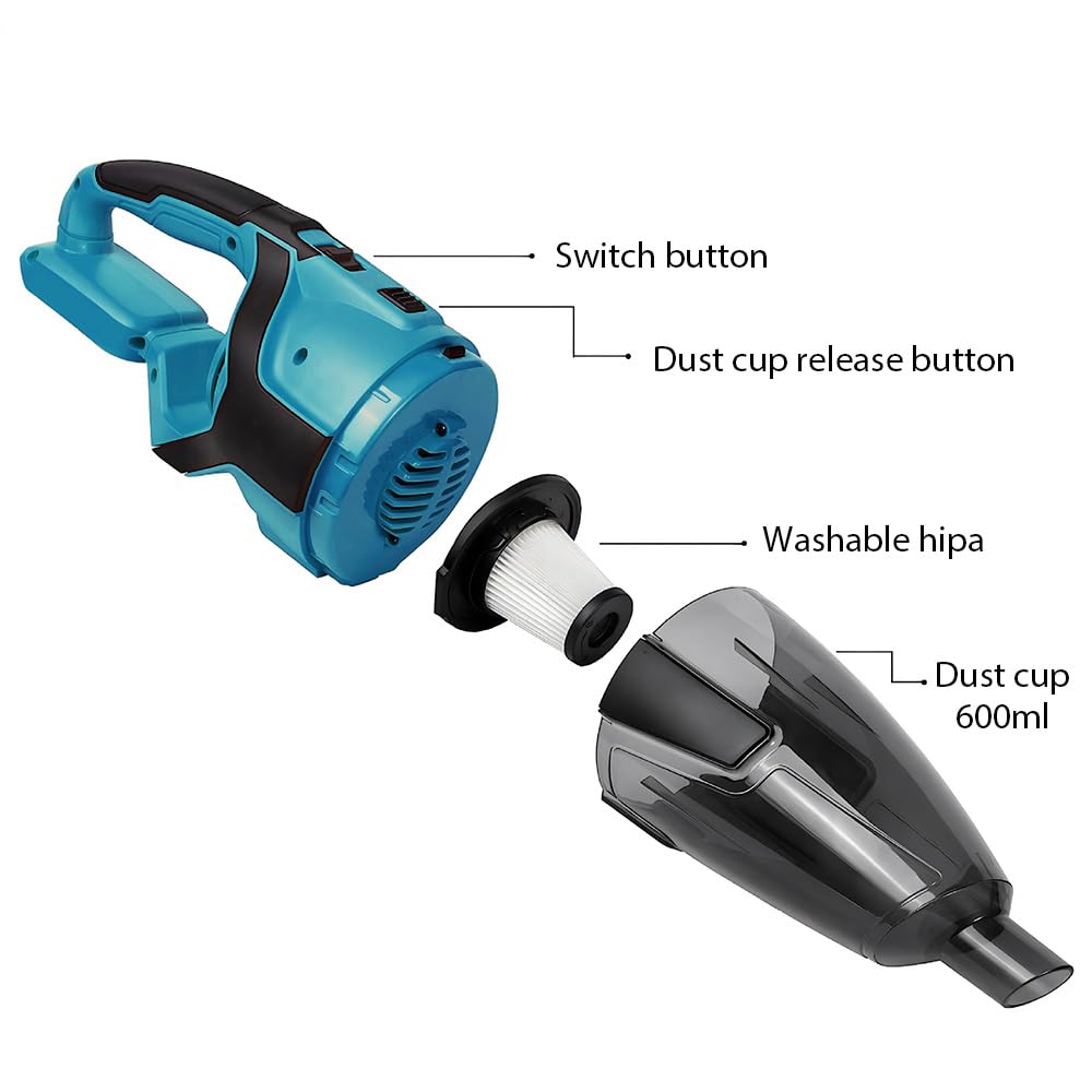 Accu-handstofzuiger, compatibel met Makita 18V-accu's (zonder accu en oplader), 10000Pa 4-in-1 multifunctionele accustofzuiger, 0,7 l stofopvangbak, voor dierenharen, auto, thuis, geel