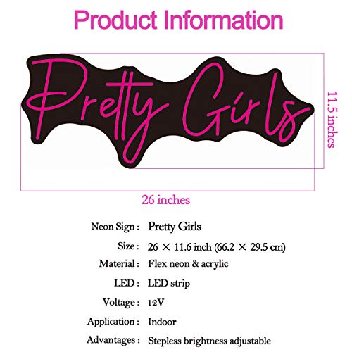 Pretty Girls Large Neon Sign for Wall Decor, Bedroom, Home, Shop, Bar, Salon, Pink Neon Wall Light Sign for Ladies Bachelorette Party, Background Art Gifts for Girlfriend, Wife, 26 inches - Thumbnail 6