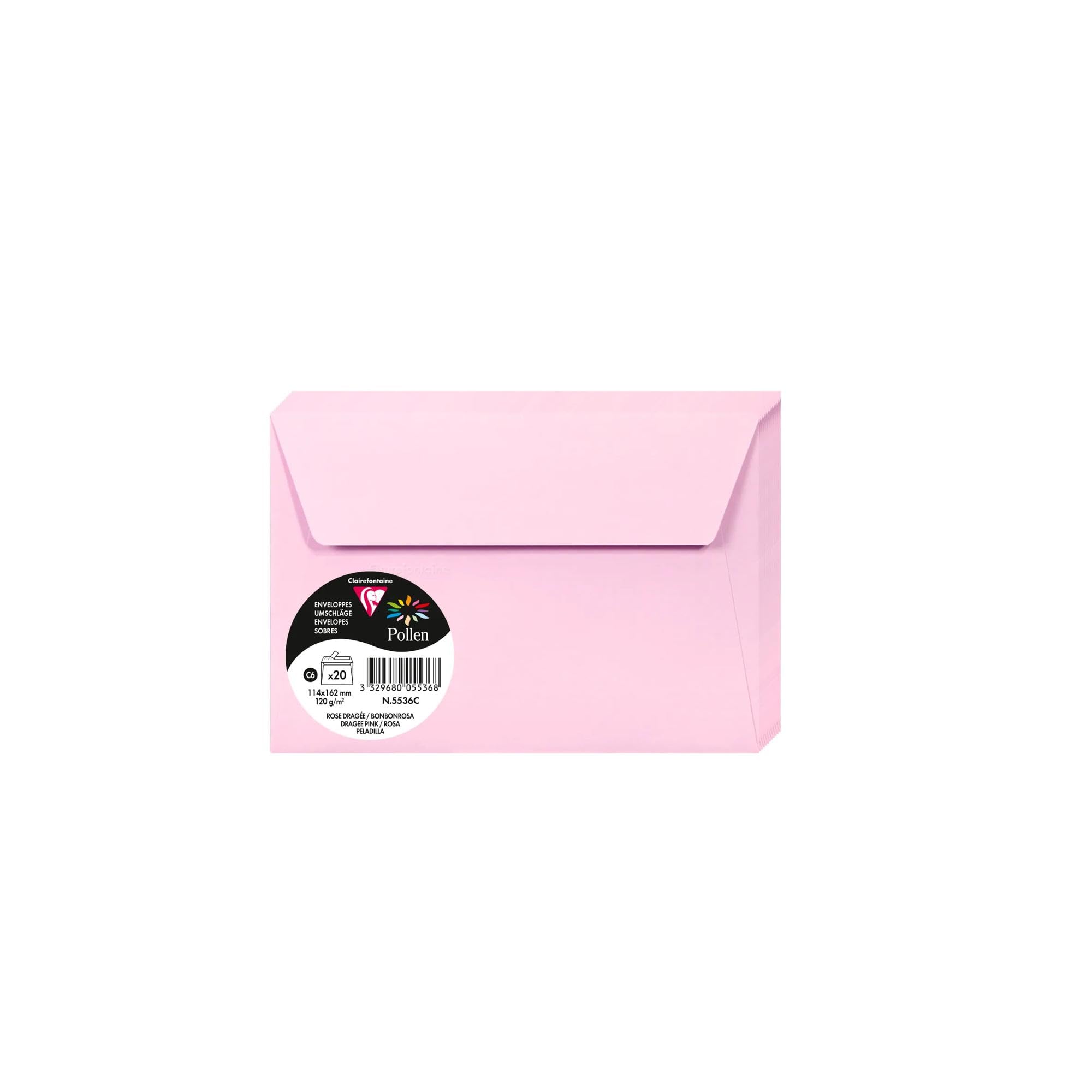 Clairefontaine Enveloppes C6 Rose Dragée 120g Auto-Adhésives Lot 20 – Format 11,4 x 16,2 cm Papier Lisse