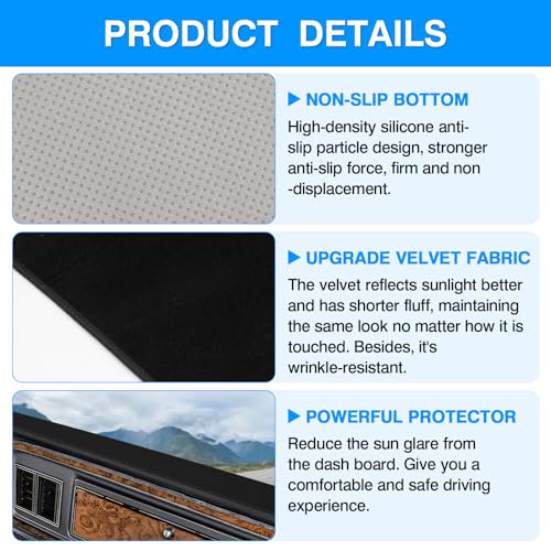 Image of Autorder Dashboard Cover Mat for 1973-1977 1978 1979 Ford F100 /F150 /F250 /F350 /Bronco Pickup Truck Accessories Dash Cover Upgrade Velvet Dash Mat Sunshade Glare UV Rays Protector