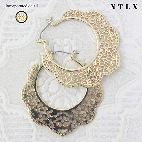 Bohemian Boho Filigree Hoop Earrings for Women – Intricate & Delicate Cutout Design Details – Tribal Floral Gypsy Lightweight Geometric Metallic Statement Earrings4