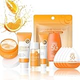 10Pcs Vitamin C Skincare Set & Facial Kit for Outdoor & Beach, Travel Size Skincare Set with Cleanser, Toner, Moisturiser & Sunscreen SPF 50, Brightening Anti-Aging Gift