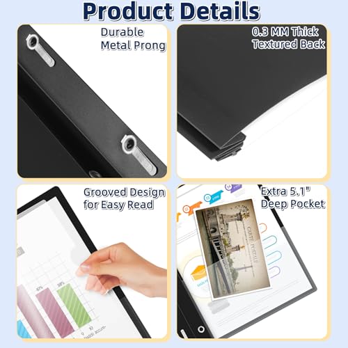 Image of HAUTOCO 5 Pack Plastic Report Covers with 3 Prongs Fasteners Clear Front Resume Portfolio Folder for 8.5x11 Letter Size Paper, Presentation Document Report Cover for School Office Business, Black