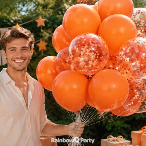 Image of Orange Latex Balloons: 55Pcs 12 inch Burnt Orange Confetti Party Balloons Helium Latex Balloon Ribbons for Birthday Anniversary Graduation Wedding Decoration
