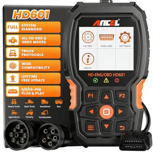 ANCEL Heavy Duty Truck Scanner HD601 All System Diesel Diagnostic Scan Tool fits for Cummins, Detroit, Freightliner, International, Paccar, Check Engine for Truck & Car 2 in 1 Code Reader