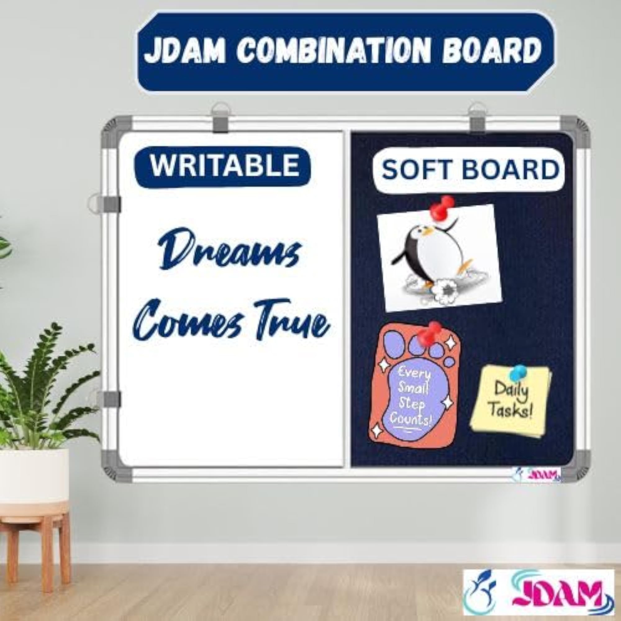 Dual Use Whiteboard and Felt Pin-up Combination Notice Board
