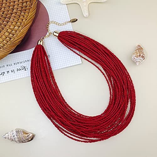 Bocar Multi Layer Chunky Bib Statement Seed Beads Cluster Collar Necklace for Women Gift (NK-10351)3
