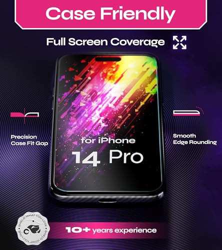 Image of Defenslim Screen Protector for iPhone 14 Pro (2Pack), Easy Auto-Align Install Kit, 6.1 inch Tempered Glass, 9H Hardness, Ultra HD Clear, Case Friendly, EasyShield