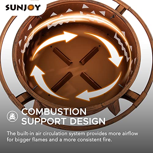 Sunjoy 30 In. Outdoor Wood-Burning Fire Pit, Patio Jack-O-Lantern Motif Round Steel Firepit Large Fire Pits For Outside With Spark Screen And Poker #TOP5