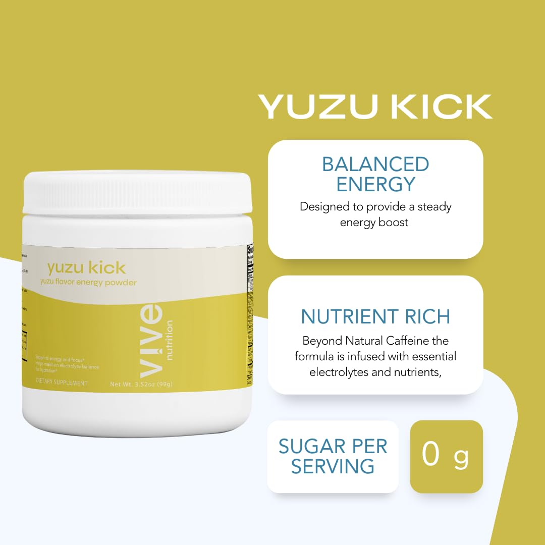 VIVE NUTRITION Energy Powder, Natural Green Tea Extract, Support Energy and Focus and Helps Maintain Electrolytes Balance for Hydration, 3.52 oz, 40 Servings
