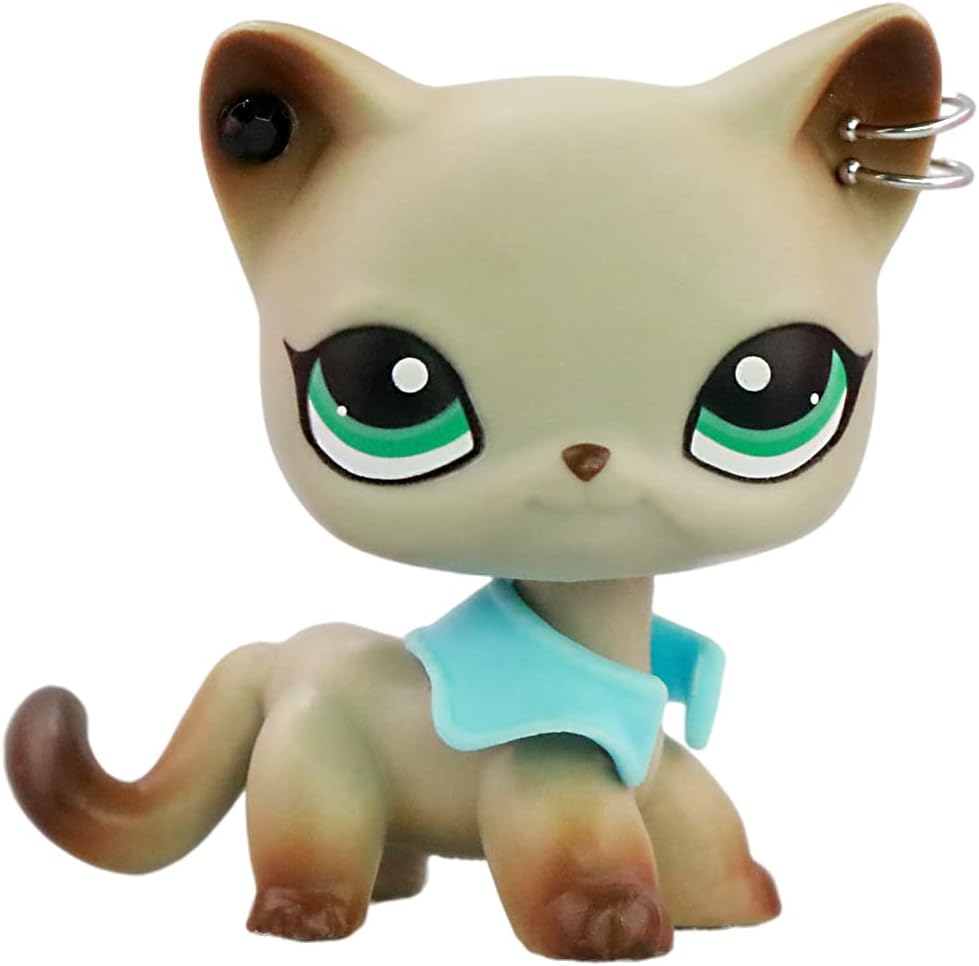 LPS Short Hair Cat #391 Gray Egyptian Cat with Green Teal Eyes Kitten Rare Old LPS Toys Action Figure Collectable Pets with lps Accessories for Boys & Girls, Gray Short Hair Cat