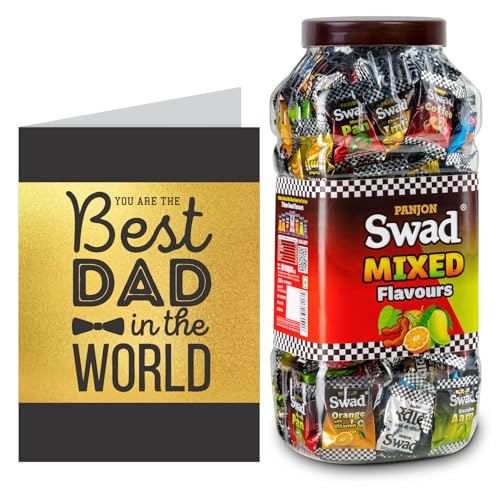 Image of Swad Best Father /Dad Gift with Card (Swad Mixed Flavours Candy 200 Jar & 1 Greeting card) 2 units