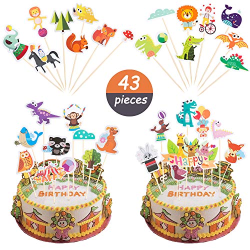 Comius 43 Pcs Lindo Animales Decoración para Tartas, Animales Cupcake Toppers para Niños Baby Shower Fiesta de Cumpleaños Cake Decoration Supplies