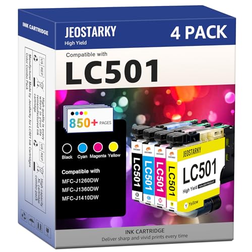 Jeostarky LC501 Ink Cartridges Compatible for Brother LC501 Ink Cartridges LC501XL LC501 Ink Works with Brother Printer MFC-J1360DW MFC-J1410DW MFC-J1260W (Black/Cyan/Magenta/Yellow, 4 Pack)