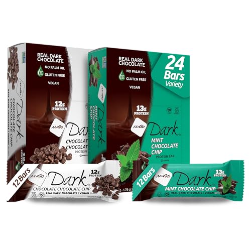 Image of NuGo Dark Variety - Mint Chocolate Chip 12 Bars & Chocolate Chocolate Chip 12 Bars, 12-13g Protein Bar, Vegan, Gluten Free, Non-GMO, Kosher Pareve, 24 Count