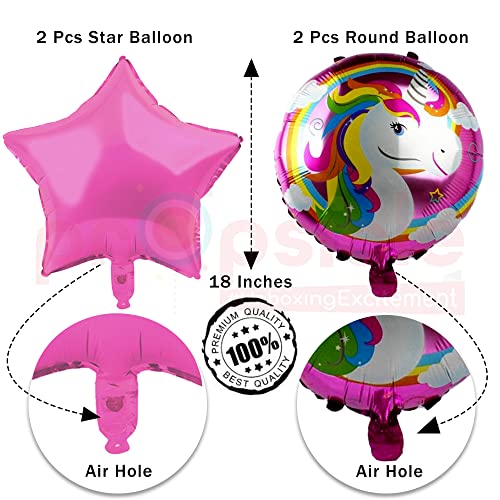 Image of Propsicle Pink Unicorn Birthday Foil Balloon Rainbow Color Pack of 5 Balloons Decoration Set for Baby Birthday | Theme Party Supplies Item