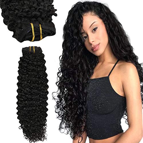 Ugeat Clip in Hair Extensions Human Hair Natural Wave 18 Inch Human Hair Clip in Extensions Off Black 1B Hair Extensions Clip in Human Hair Balck Women 7PCS Human Hair Clip in 100G