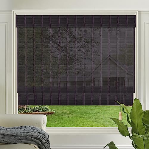 LETAU Wood Window Roman Shades, Bamboo Light?Filtering?Window Bamboo Blinds for Outdoor Garden, Patio, Arbor, Porch, Pattern 5