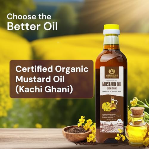 Image of Maharishi Ayurveda Organic Certified Mustard Oil | Cold-Pressed Kachi Ghani Sarson Oil | Supports Digestion, Circulation & Daily Cooking | 1 L Pack of 2