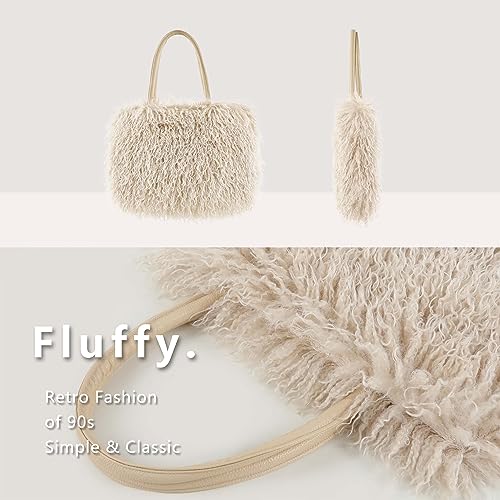 Image of Women's Fuzzy Tote Bag Curly Handbag Furry Shoulder Bag Large Plush Top Handle Purses Winter