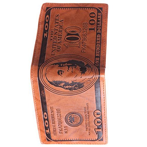 Men US Dollar Bill Wallet PU Leather Credit Card Photo Holder Bifold Billfold (Light Brown)4
