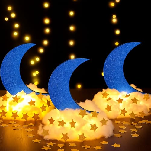 Image of Wonderjune 9 Sets Twinkle Twinkle Little Star Table Centerpieces DIY Moon Baby Shower Decorations Little Star Cloud Decor for Baby Shower Birthday Party DIY Crafts(Glitter Blue)