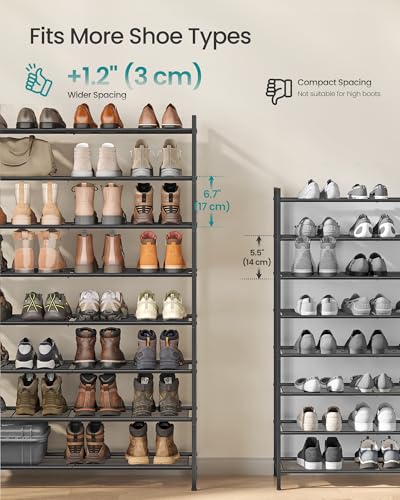 Image of SONGMICS Metal Shoe Rack, Free Standing Shoe Organizer for Entryway Closet Garage Small Spaces, Heavy-Duty Slim Steel Storage Shelf, 8-Tier, Fits 32-40 Pairs, Black ULMR048BP01