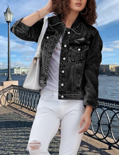 TodTan Jean Jacket Women Distressed Ripped - Casual Long Sleeve Fall Denim Jacket Coat4