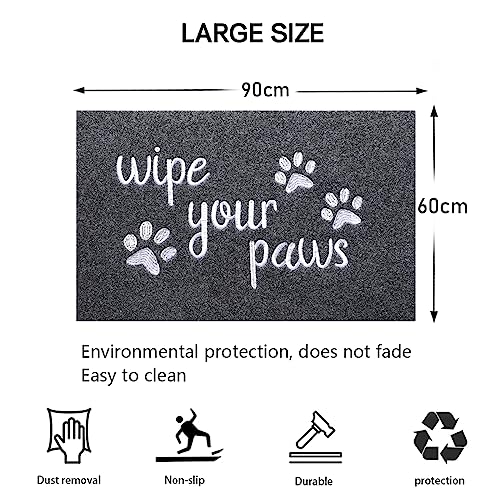 HLFMVWE Large Welcome Mat for Front Door Wipe Your Paws Doormat Rubber Non Slip Backing Funny Doormat Indoor Outdoor Rug Inside Gray Dirt Mat for Entryway Front Door Porch - Image 2