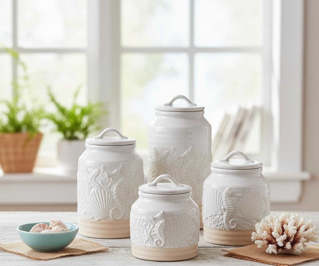 Amazon.com: Youngs 61702 Coastal Canister, Set of 4, Cearmic