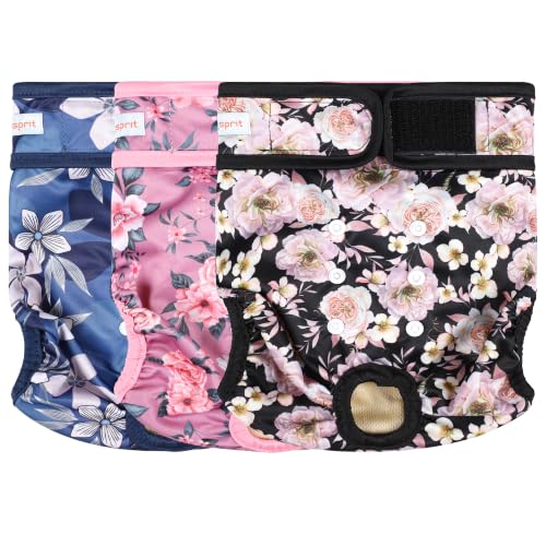 Image of Langsprit Washable Female Dog Diapers (3 Pack) - Doggie Reusable Small Medium Large Dog Diapers for Doggy Puppy Female in Period - Highly Absorbent Dog Heat Panties (Rosa Chinensis, Small)