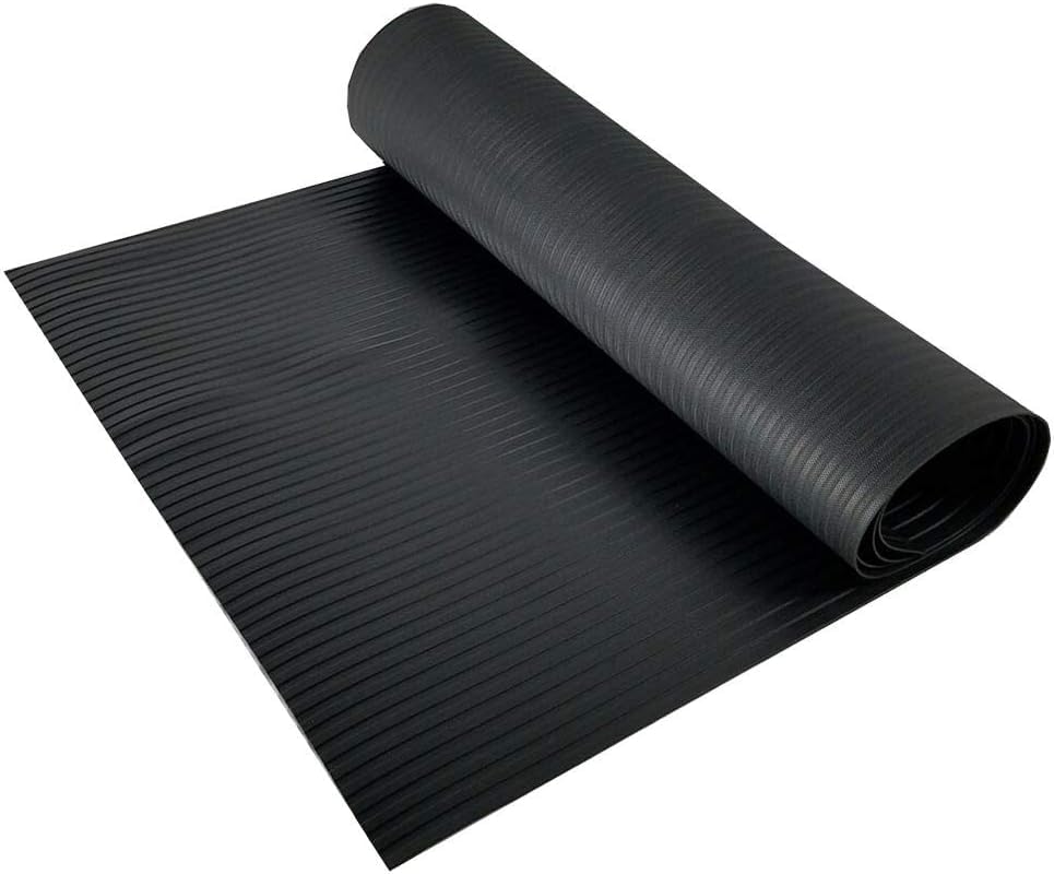 RESILIA Black Plastic Floor Runner - Embossed Wide Rib Waterproof Vinyl Heavy Duty Protector Mat for Indoor Hardwood Hard Floors Garage Entryway Kitchen & Outdoor Use 15 x 48 Made in USA