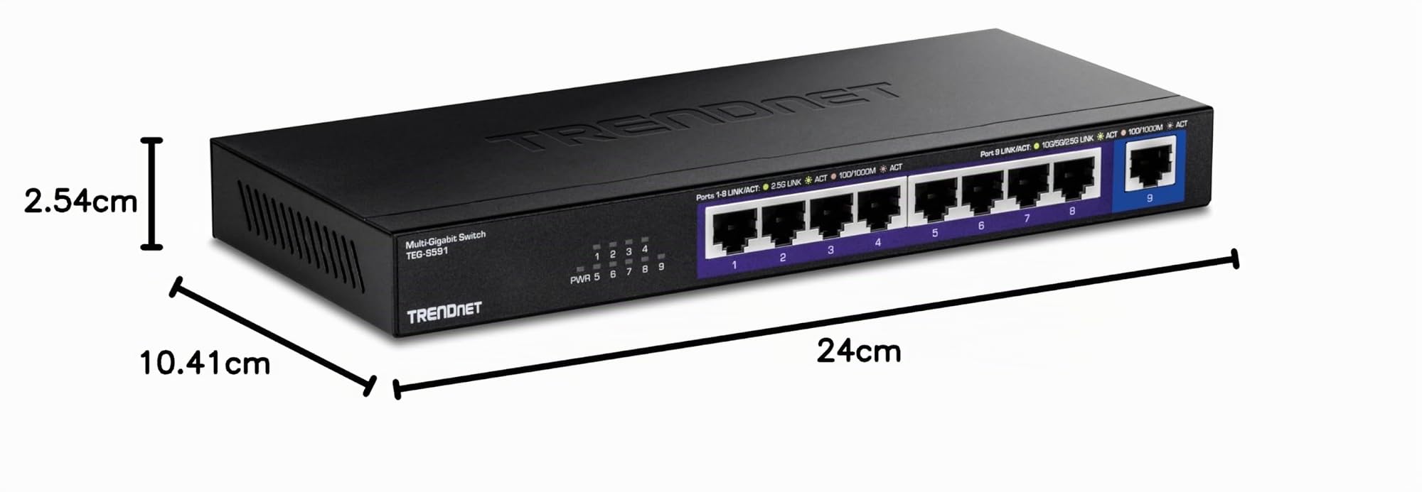 TRENDnet Commutateur multiprise 9 Ports, TEG-S591, 8 Ports RJ-45 2,5 G, 1 Port RJ-45 10G, capacité de Commutation 60 Gbit/s, Protection à Vie, Noir
