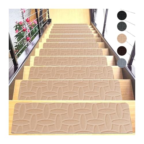 滑り止め階段マット,階段用カーペット, 10枚パック 粘着式 滑り止め階段マット マルチカラー 76x20cm(A Beige)