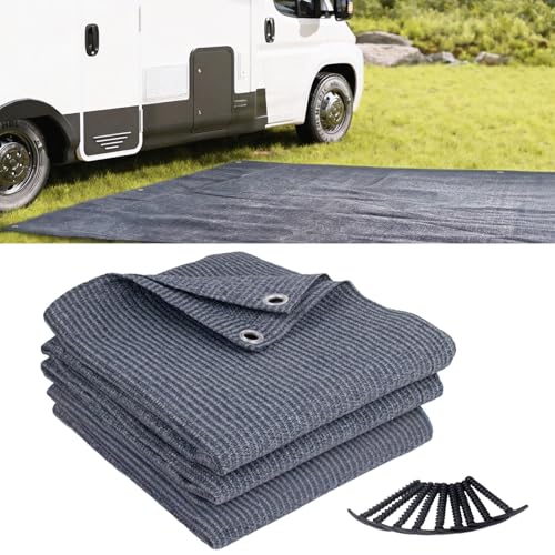 LOVE STORY Alfombra de Suelo de Camping 300x500cm, HDPE Transpirable Antideslizante y Lavable, Incluye Clavos en Forma de T para Fijación (Azul Gris)
