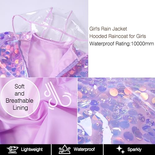 Cromoncent Girls Sequin Rain Jacket Waterproof Windbreaker Hooded Lightweight Lined Raincoats For Kids Outdoor3