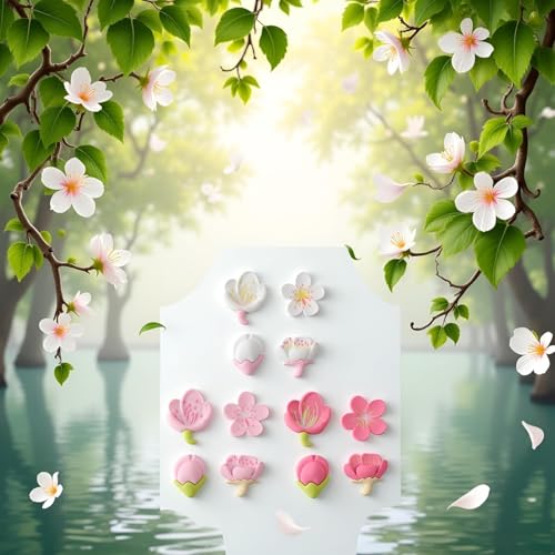 12 imanes decorativos 3D de flor sakura rosa set miniatura 5