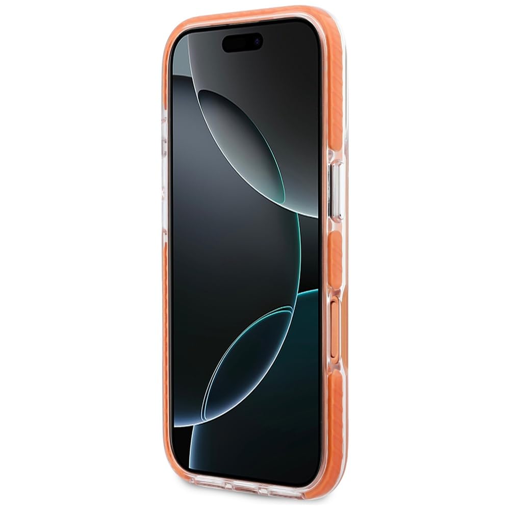 CG MOBILE Lacoste Coque anti-chocs transparente givrée compatible avec MagSafe pour iPhone 17 Pro, orange