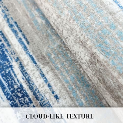 Lansny Modern Abstract 8x10 Large Machine Washable Living Room Rug Non-Slip Soft Bedroom Area Rug Blue Ultra Thin Print Faux Wool Carpet Throw Rugs for Nursery Playroom Dining Room Indoor Office - Image 8