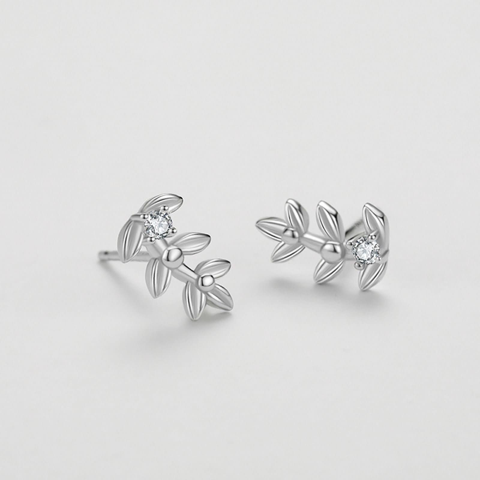 Kolczyki sztyfty białe złoto 750 585 375 damskie kolczyki damskie proste gałązki i liście z okrągłymi kolczykami Moissanite na wesele, bez niklu, prawdziwa biżuteria, białe złoto