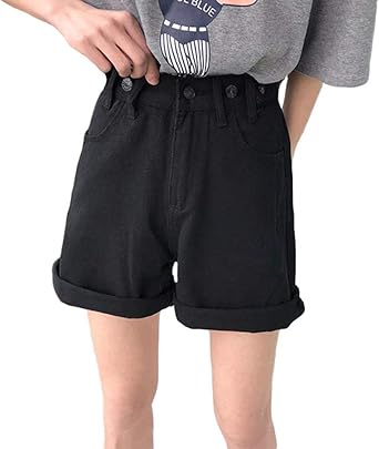 Amazon Bestmoodショートパンツ レディース ゆったり 韓国 短パン シンプル ファッション ショーパン ハイウェスト 快適 おしゃれ ハーフパンツ デニム 着痩せ ストリート系 夏 ショートパンツ 通販