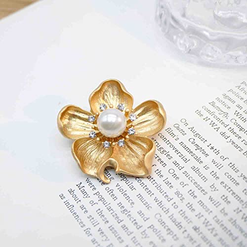 Image of Fashion Rhinestone Flower Brooches Pins Cute Pearl Crystal Floral Lapel Pin Brooch Costume Decorate Jewelry for Women Gril Gift
