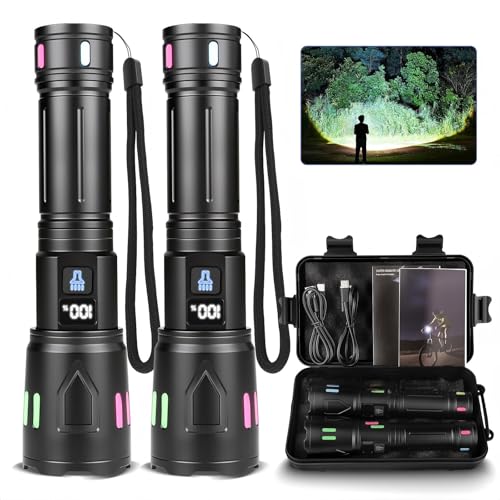 Lampe torche puissante rechargeable lot de 2 lampes de poche LED étanches antichoc