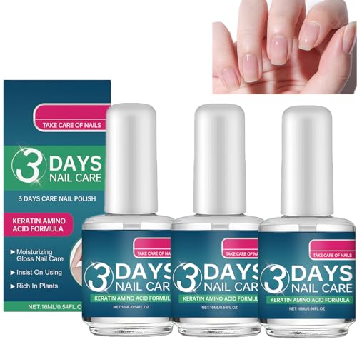3Pc 3 Days Nail Care - Keratin Amino Acid Nail Care Quick Dry Nail Conditioner for Dry Weak Fragile Nails Strengthening & Hydrating