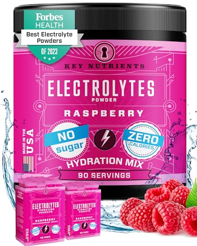 KEY NUTRIENTS Multivitamin Electrolytes Powder No Sugar - Juicy Raspberry Electrolyte Powder - Hydration Powder - No Calories, Gluten Free Keto Electrolytes Powder - 90 Servings - Made in USA