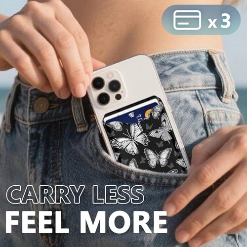Image of Cute Butterfly Magnetic Wallet for Magsafe Compatible with iPhone 17 /16 /15 /14 /13 /12 Series Pro Max Plus (Black Magnet Card Holder for Women) (Fit 3 Cards Lether Phone Mag Safe Wallets)