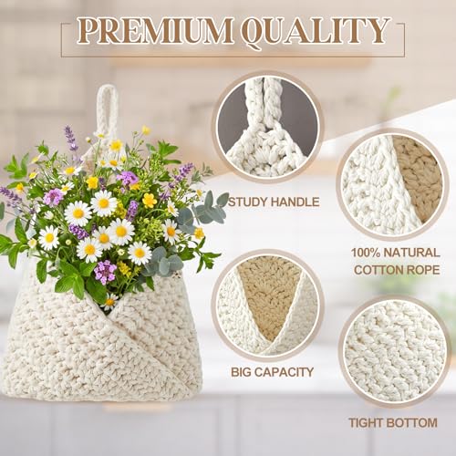 Image of Honeydak 3 Hanging Baskets, White, Triangle, Cotton Rope