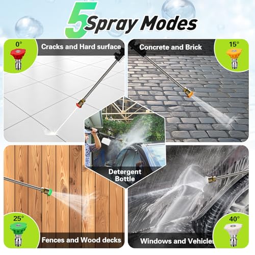 Image of KEPEAK 5000PSI Portable PowerWasher with 4 Quick Connect Nozzles, Foam Cannon, 52ft Hose Reel, for Cars Fences Driveways Patios