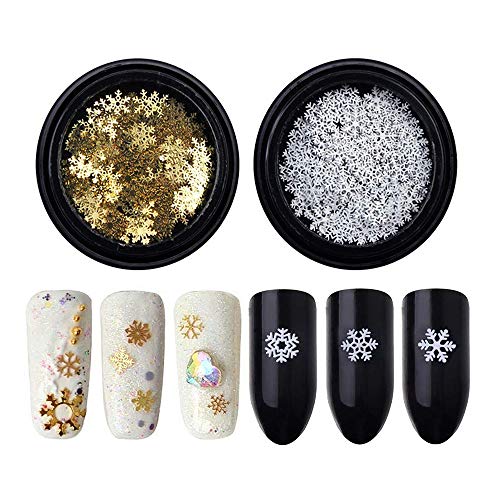 Snowflakes Nail Art Stickers, White and Gold 3 Style Christmas Nail Art Glitter Decorations, Nail Art Decoration Accessories Manicure Glitter Design Nail Décor by JinZeFa