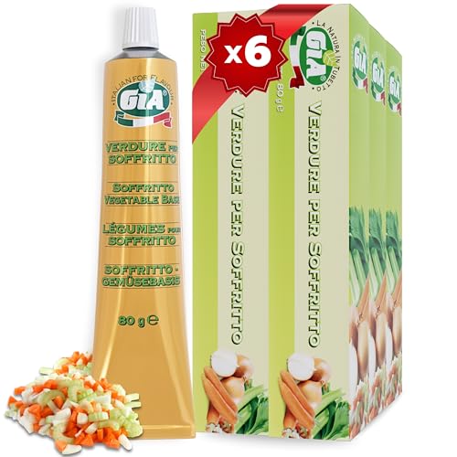 GIA Verdure per Soffritto in Tubetto - 6 x 80g - Cipolla, Carota e Sedano - Per Uso a Crudo o in Cottura - Senza Glutine, Confezione Riciclabile e Anti-Spreco